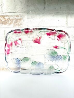 Crystal Clear Studios Casandra  Floral Glass Serving Tray Platter